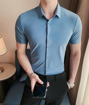 Men's High Elastic Short Sleeve Shirt Without Drape