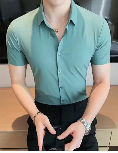 Men's High Elastic Short Sleeve Shirt Without Drape