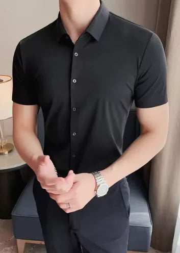 Men's High Elastic Short Sleeve Shirt Without Drape